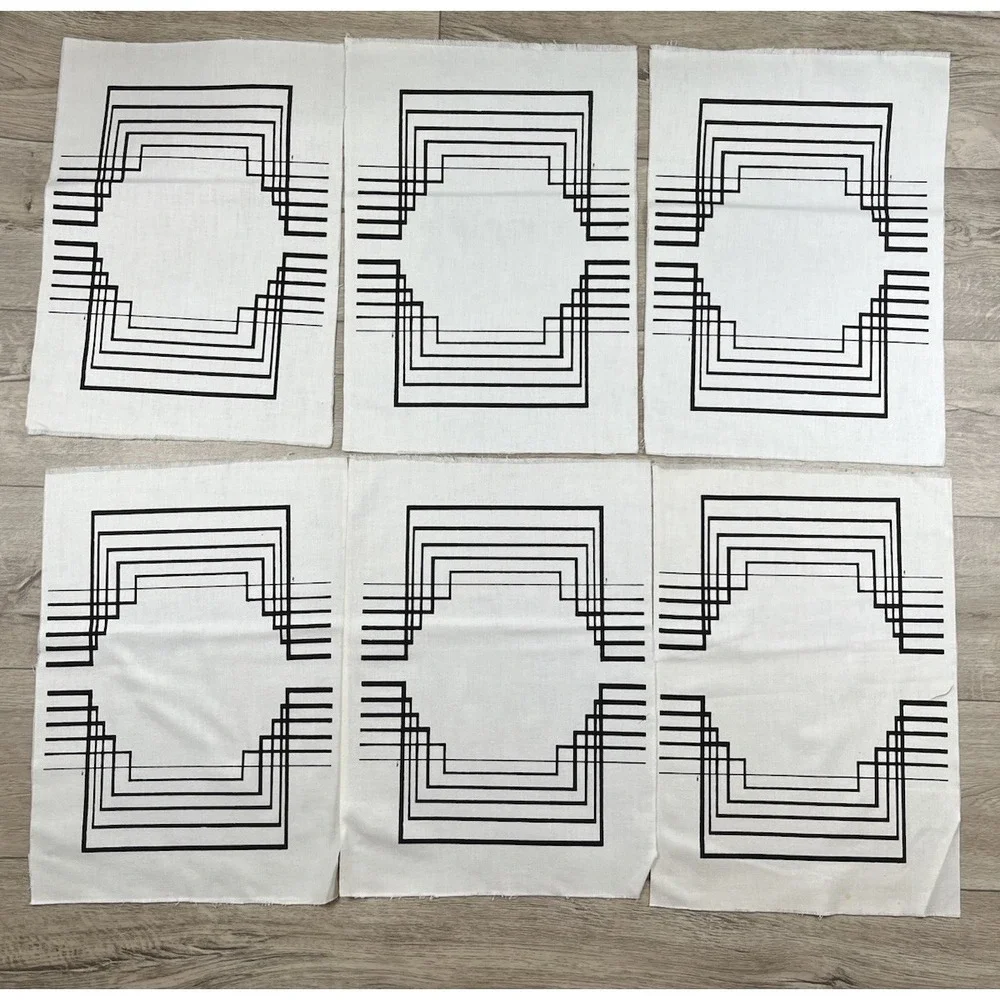 Fabric Blocks Geometric Art Deco Painted Cotton Quilt Artist Designed Lot of 11